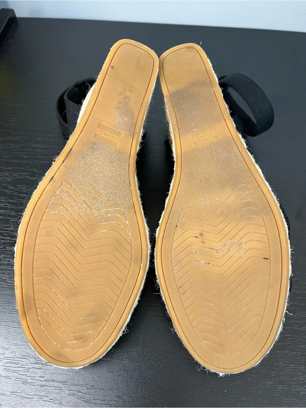 Toms Marisela Black Wedge Espadrille Ankle-Strap Sandals Women’s 8.5